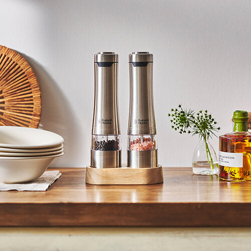 Russell Hobbs ラッセルホブス 電動ミル ソルト&ペッパー ウッドスタンド セット